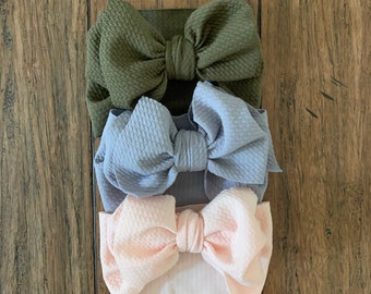 Big Bow Set, Olive Baby Girl Bows, Newborn Headbands