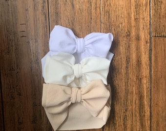 Baby Girl Bows, Bow Head Wrap Neutrals Set, Big Bow Headband