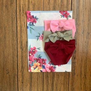 Newborn Hospital Outfit, Girl Swaddle Set, Blue Stripes & Pink Floral Swaddle Blanket and Knot Bow Headbands