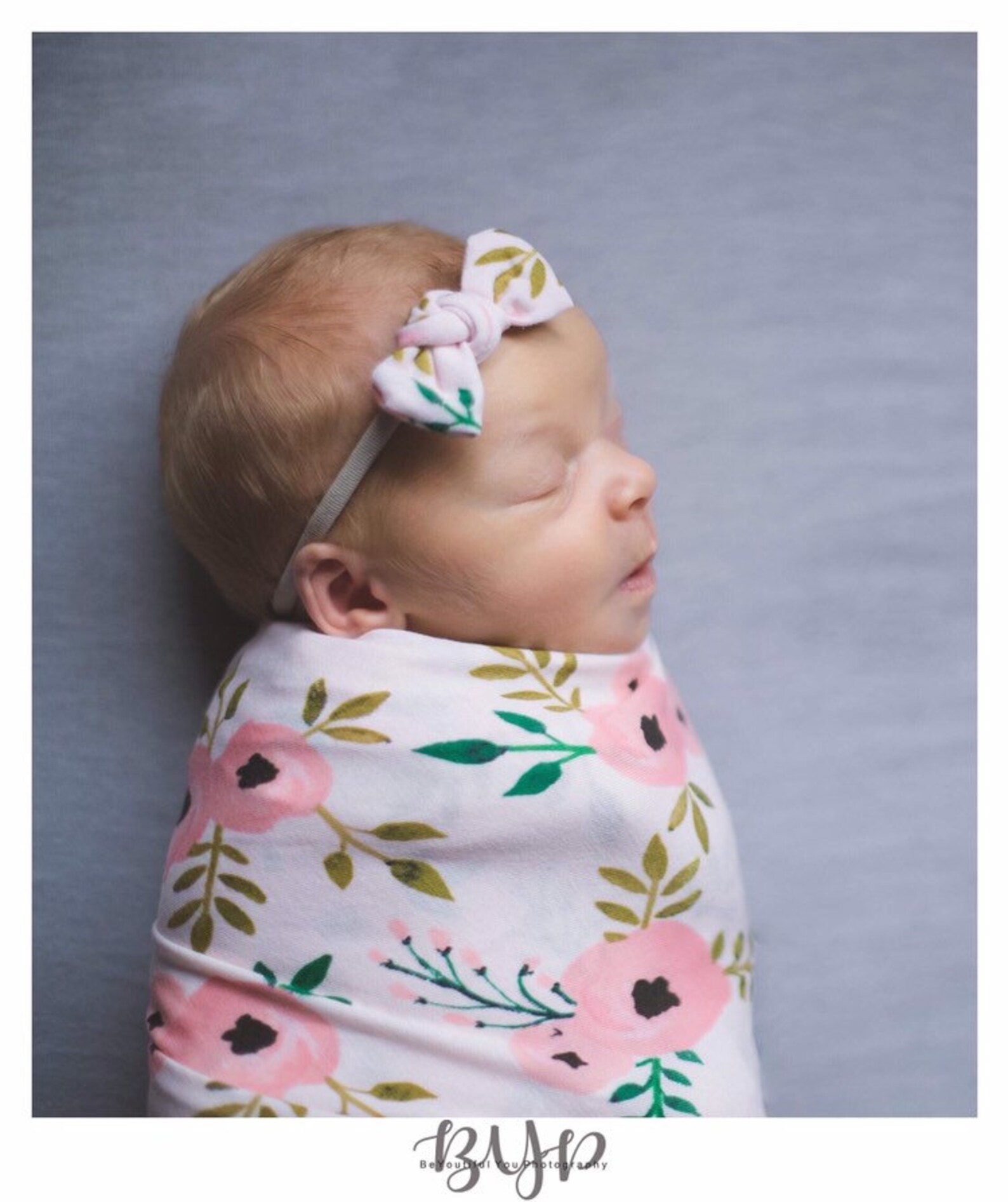 Newborn Swaddle Blanket and Headband Set Pink Floral Swaddles Etsy