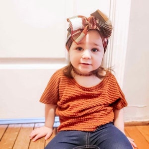 Brown Plaid Headband, Big Bows, Newborn Head Wrap, Baby Girl Bow
