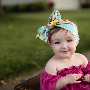 Headwrap Bows, Aqua Floral Baby Girl Headband Bow, Head Wrap