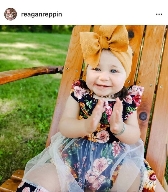 Mustard Big Bow Head Wrap, Baby Girl Bows, Newborn Headband  display picture 3