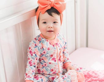 Salmon Bow Baby Headband: Orange Head Wrap