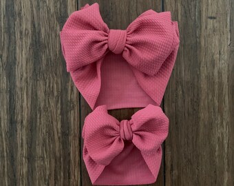 Deep Blush Pink Bow Head Wrap, Baby Girl Big Bows