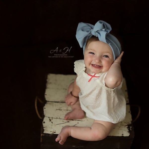 Baby Girl Bows, Vintage Blue Bow Headwrap, Head Wrap