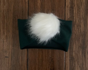 White Fur Pom Headband, Hunter Green Headbands, Faux Fur Baby Poms