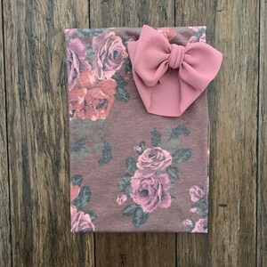 Girl Swaddle Set, Newborn Red Vintage Floral Blanket and Mauve Headband