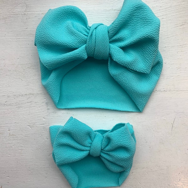 Robins Egg Blue Bow Headband, Baby Girl Head Wrap, Newborn Bows