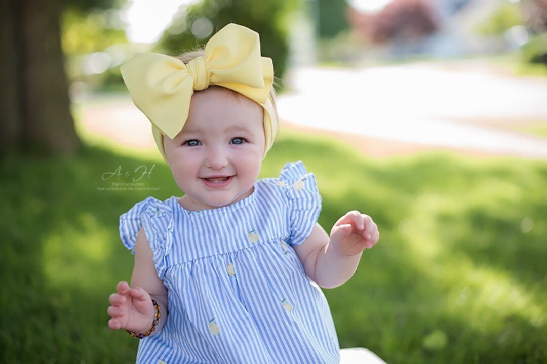 Yellow Big Bow Headband Baby Head Wrap Newborn Bows Etsy
