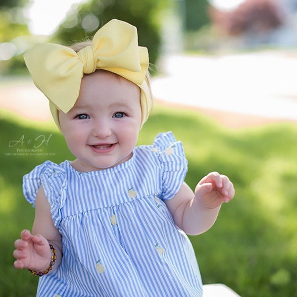 Yellow Big Bow Headband, Baby Head Wrap, Newborn Bows