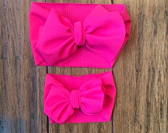 Bright Fuchsia Bow Headband, Baby Girl Head Wrap, Big Newborn Headbands