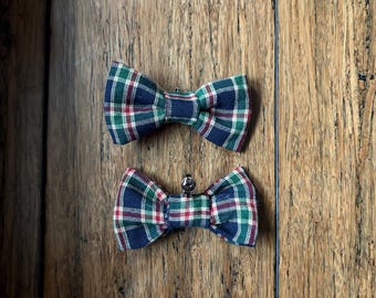Newborn Navy Christmas Boy Bow Tie, Holiday Plaid Clip On BowTie, Wedding Bows