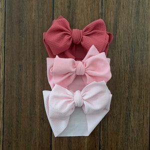 Pink Bow Baby Headband, Girl Bows, Head Wrap Pinks Set, Newborn Headbands