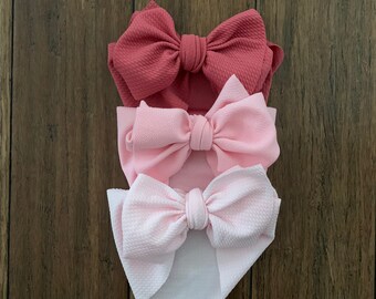 Pink Bow Baby Headband, Girl Bows, Head Wrap Pinks Set, Newborn Headbands