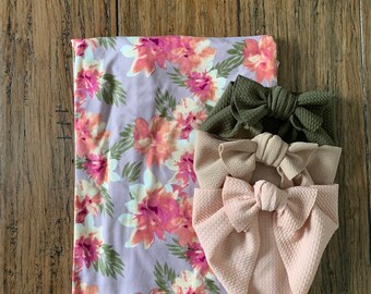 Newborn Swaddle and Knot Bow Headbands Set, Floral Blanket, Baby Girl Gift, Hospital Outfit