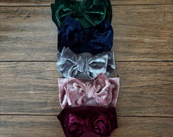 Baby Girl Velvet Bow Headband, Newborn Head Wrap, Big Bows, Gift Set