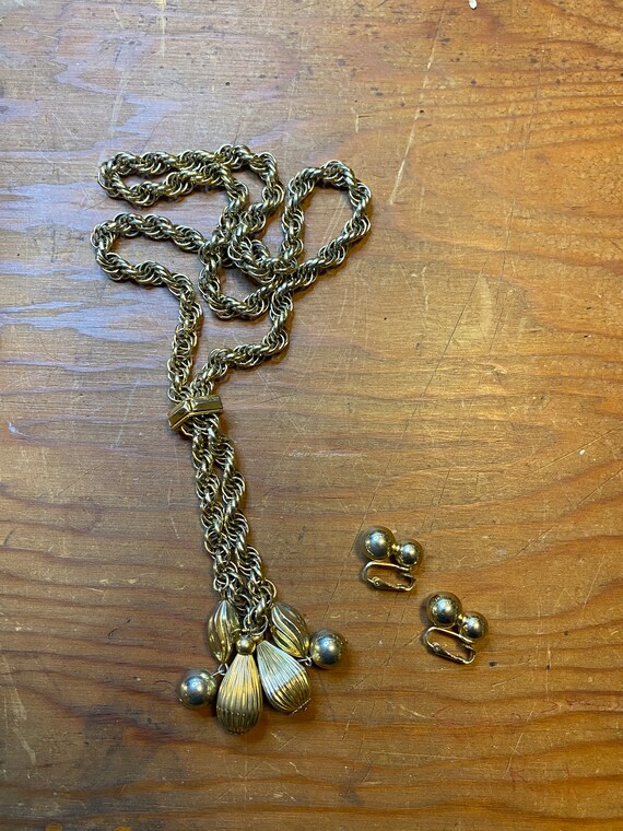 Collier Pendentif Boucles Oreilles Initiale F Vintage Or - Occasion Années 70