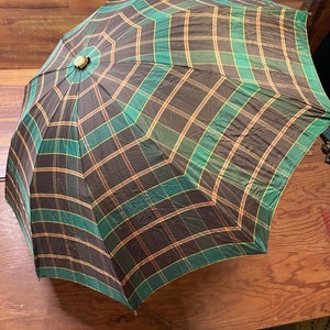 Green plaid pattern umbrella Columbia umbrella company