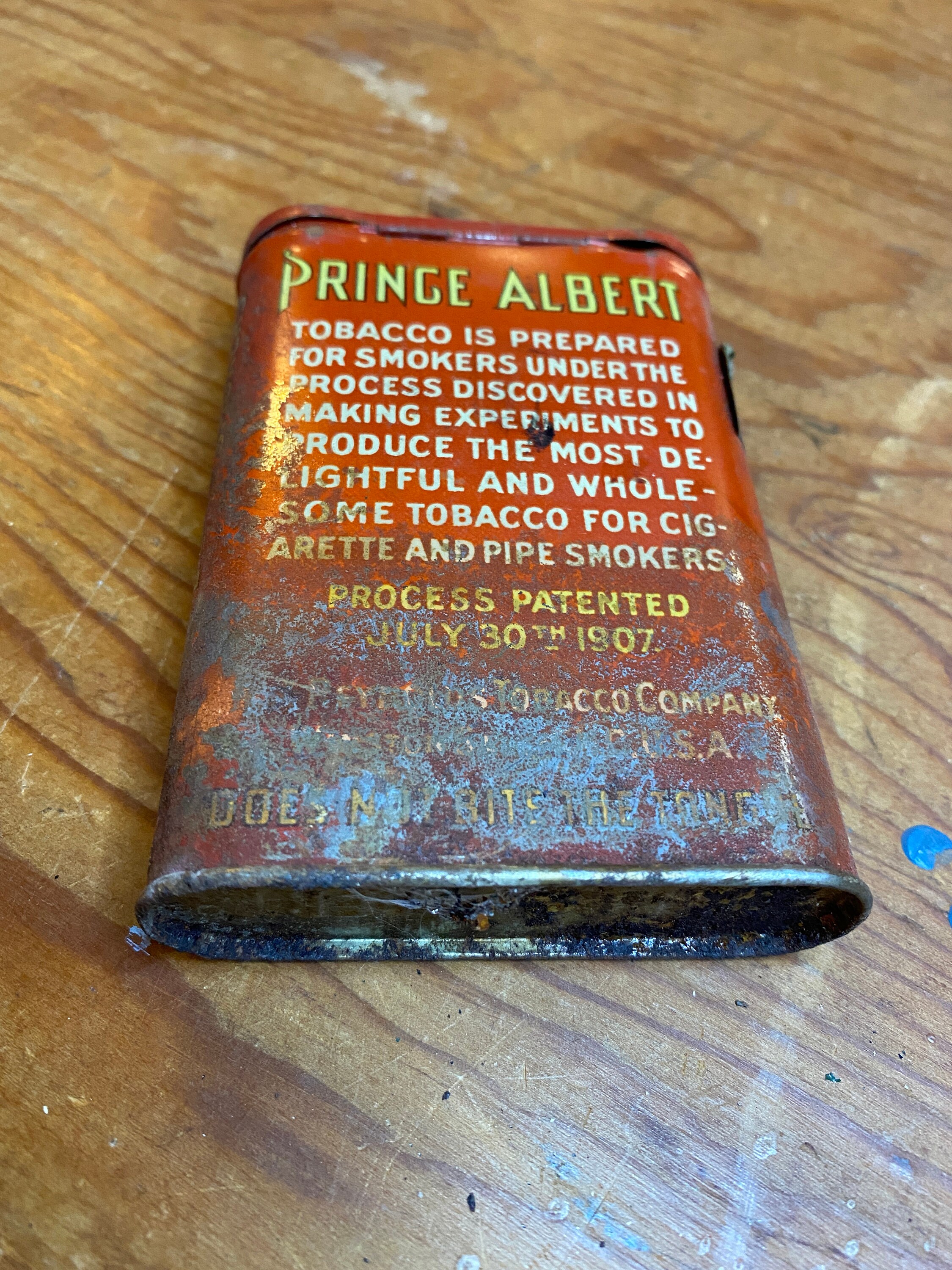 prince albert tobacco tin 1907 (Prince Tobacco) - Front - Jim Rock Historic Can Collection prince albert tobacco tin 1907