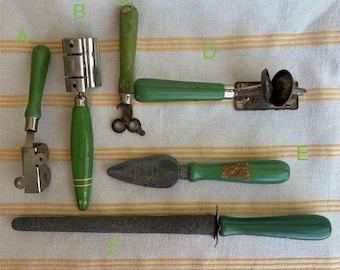 Vintage Green Handled Knife Sharpener | Antique Kitchen Tool | Farmhouse Kitchen Decor | Retro Culinary Collectible