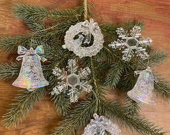 Lot of 6 clear plastic Christmas ornaments