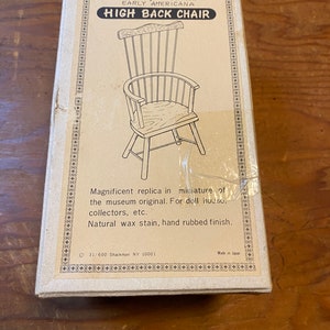 Handcrafted Hardwood Early Americana High Back Chair for Doll house Collectors