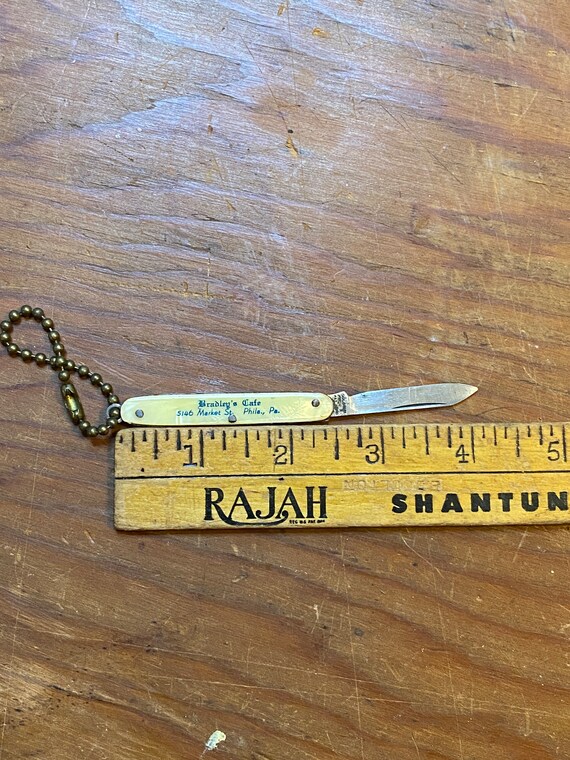 Small Mother of Pearl Pocketknife Keychain With Advertising 