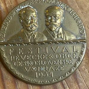 Token Medaille Musikmetall Goldmessing Europa 1934 Tschechoslowakische Musikfestpreis oder Medaille