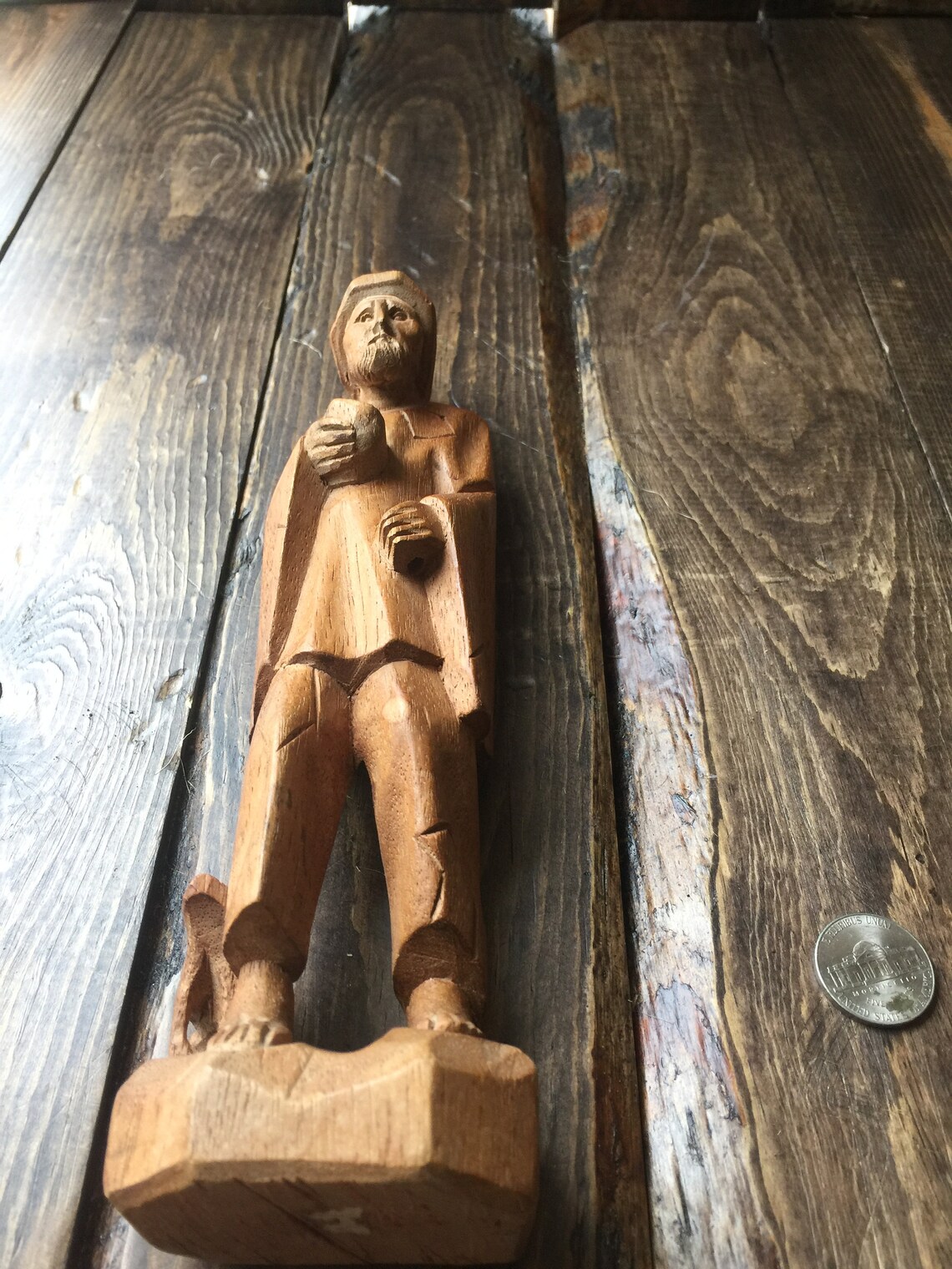 Wooden carved statue of Man and Dog Etsy