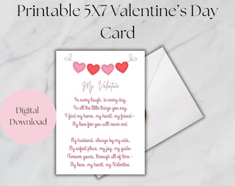 Romantic Valentine's Day Card for Husband - 5x7 Printable (Digital Download)