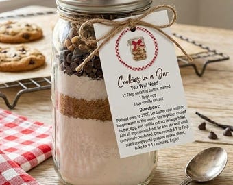 Printable Cookie In a Jar Tag - Mason Jar Recipe Label - DIY Holiday Baking Gift Tags - Recipe Sheet Included