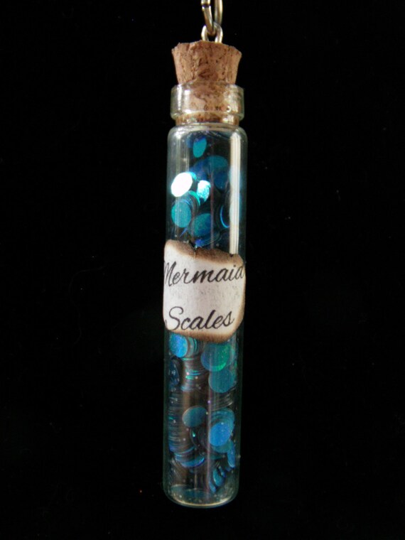 Ball or Lace-Chain Necklace Mermaid Scales Necklace with Charm Choice of Charm Mermaid Scales in Mini Vial