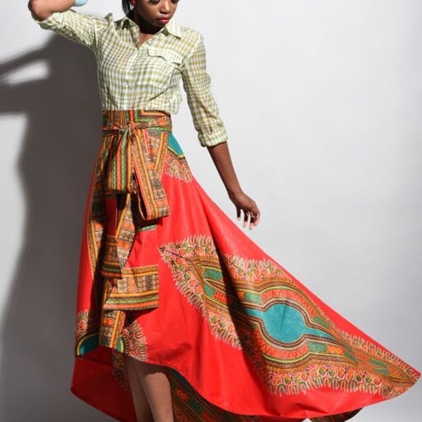 African print skirt  Red Dashiki  skirt, African clothing,