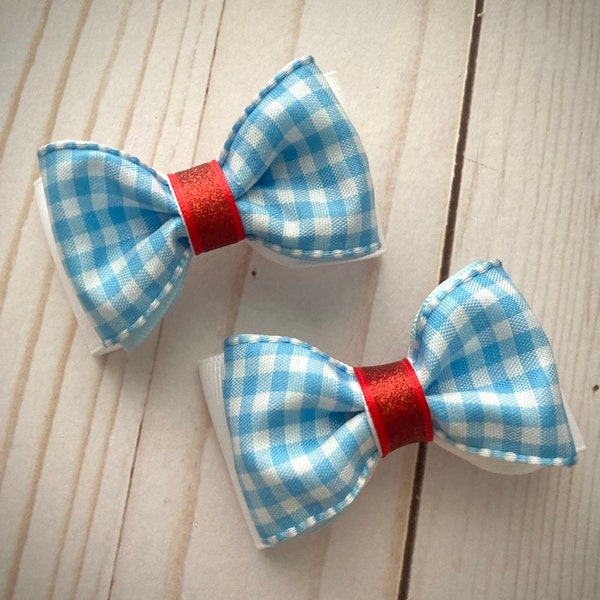 Dorothy Inspired Pigtail Bow,  Set of Two Bows.