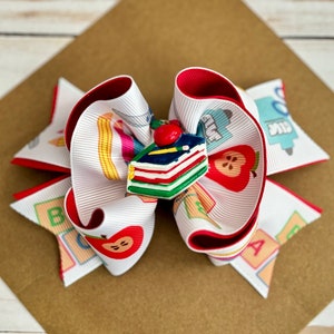 Back to School Hair Bow, Kindergarten Hair Bow, Preschool Hair Bow. 5 inches Bow.