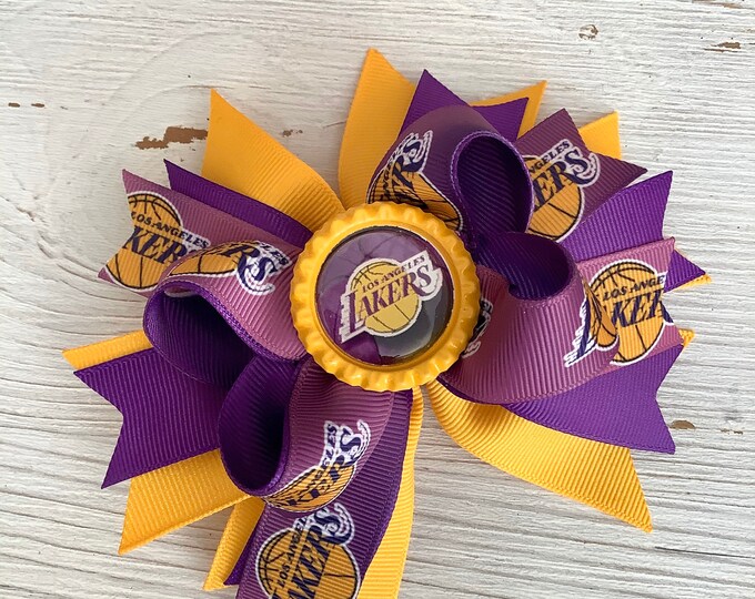 LA Lakers Hair Bow Basketball Baby Girl Headband Sports Etsy