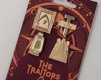The Traitors Golden Metal Lapel Pin Badge Button 4 Pins set Traitor Faithful Lantern Logo Shield