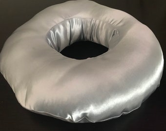 Satin Ear pillow Round CNH pillow with ear hole for piercing Donut pillow WITH 2 pillow cases .