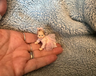 Dollhouse Miniature handmade mini baby toddler GIRL Sculpt jointed  1/12th scale dollhouse ooak dolls house baby