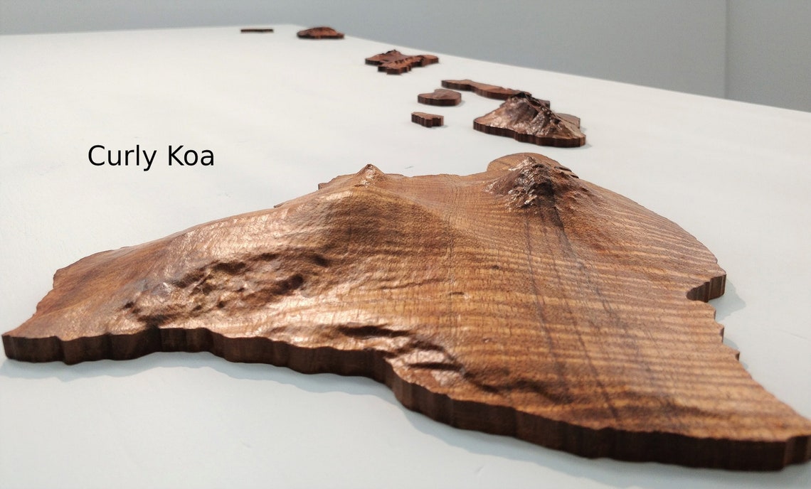 Koa Wood Hawaiian Island Chain Wall Art. Relief Map of Hawaii Etsy