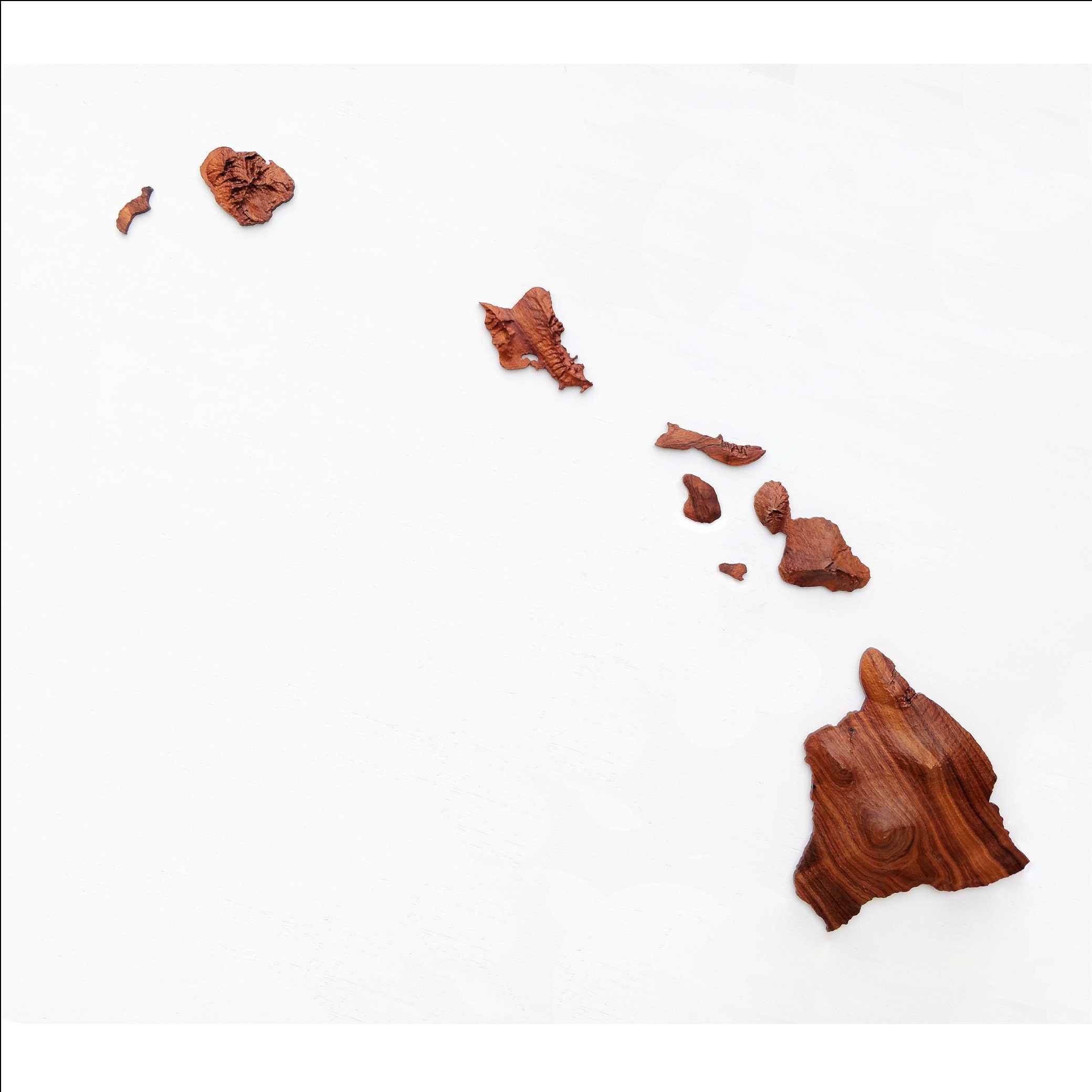 Koa Wood Hawaiian Island Chain Wall Art. Relief Map of Hawaii from Ko…