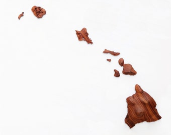 Koa Wood Hawaiian Island Chain Wall Art. Relief Map of Hawaii from Koa Wood