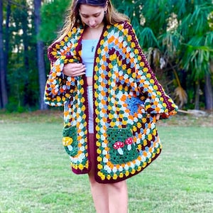 Woodland Fairy Hexi Cardigan, Granny Square Oversized Hexagon Cardi, Custom
