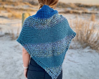 Knit Scarf, Shawl, Wrap, CottageCore, Fairycore, Greens and Blues