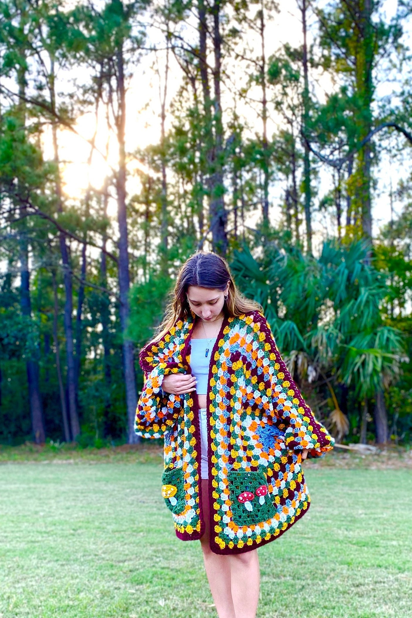 Woodland Fairy Hexi Cardigan, Granny Square Oversized Hexagon