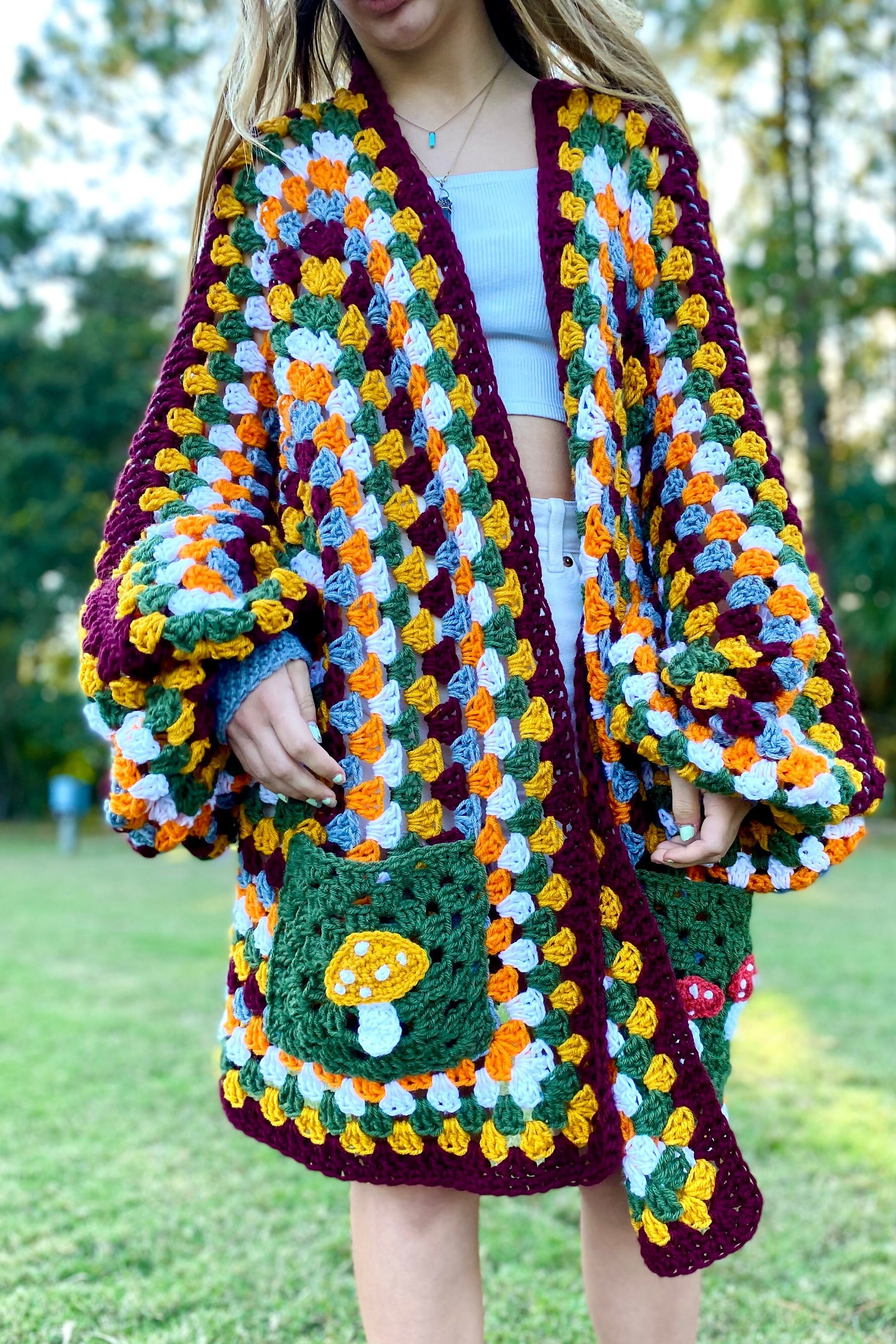 H*a様 GRANCY distractiondesign big cardig Woodland Fairy Hexi Cardigan, Granny Square Oversized