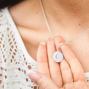Moon necklace, Moon and stars Medallion Coin Necklace, silver moon, layering necklace, moon charm, Dainty necklace, Celestial jewellery