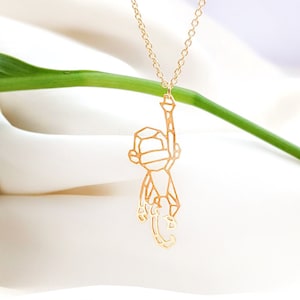 Monkey Necklace, gold geometric Monkey charm, geometric jewellery, animal jewellery, origami necklace, statement necklace, initial necklace