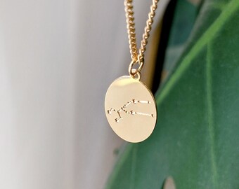 Taurus Zodiac sign necklace, Taurus Zodiac Constellation Astrology Necklace, Gold Disk charm Necklace, Stellar Necklace, Initial necklace